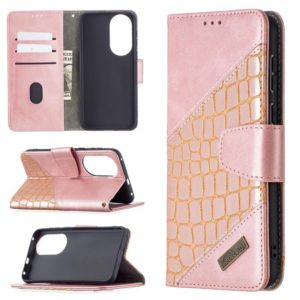 For Huawei P50 Matching Color Crocodile Texture Horizontal Flip PU Leather Case with Wallet & Holder & Card Slots(Rose Gold) (OEM)