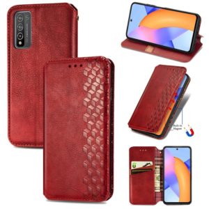 For Huawei Honor 10 X Lite Cubic Grid Pressed Horizontal Flip Magnetic PU Leather Case with Holder & Card Slots & Wallet(Red) (OEM)