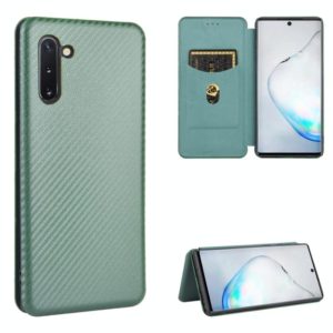 For Samsung Galaxy Note10 Carbon Fiber Texture Horizontal Flip TPU + PC + PU Leather Case with Card Slot(Green) (OEM)