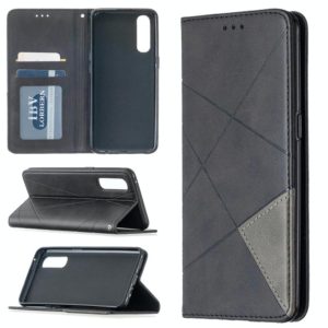 For OPPO Reno3 Pro Rhombus Texture Horizontal Flip Magnetic Leather Case with Holder & Card Slots(Black) (OEM)