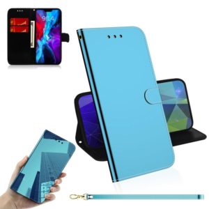 For iPhone 12 / 12 Pro Imitated Mirror Surface Horizontal Flip Leather Case with Holder & Card Slots & Wallet & Lanyard(Blue) (OEM)