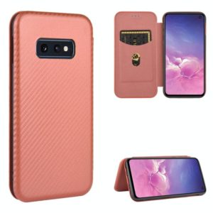 For Samsung Galaxy S10e Carbon Fiber Texture Horizontal Flip TPU + PC + PU Leather Case with Rope & Card Slot(Brown) (OEM)