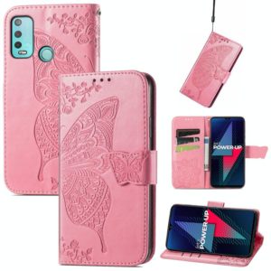 For Wiko Power U30 Butterfly Love Flowers Embossed Horizontal Flip Leather Case with Holder & Card Slots & Wallet & Lanyard(Pink) (OEM)