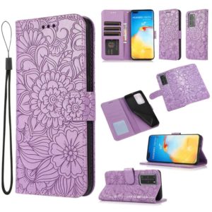 For Huawei P40 Pro Skin Feel Embossed Sunflower Horizontal Flip Leather Case with Holder & Card Slots & Wallet & Lanyard(Purple) (OEM)