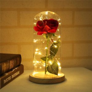 LED flashing luminous artificial fresh roses romantic decorative flower wedding Valentine s Day gift to send lovers birthday Brown Wooden Base 0-5W (OEM)