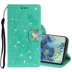 For Samsung Galaxy A31 Diamond Encrusted Butterflies Embossing Pattern Horizontal Flip Leather Case with Holder & Card Slots & Wallet & Lanyard(Green) (OEM)