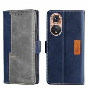 For Honor 50 Contrast Color Side Buckle Leather Phone Case(Blue + Grey) (OEM)