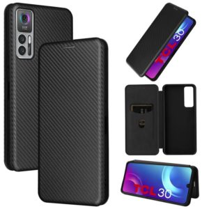 For TCL 30 5G / 30+ Carbon Fiber Texture Horizontal Flip Leather Phone Case(Black) (OEM)