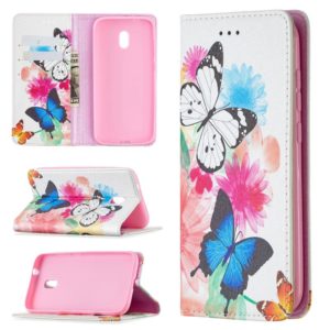 For Nokia C1 Plus Colored Drawing Pattern Invisible Magnetic Horizontal Flip PU Leather Case with Holder & Card Slots & Wallet(Two Butterflies) (OEM)