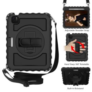 For iPad Air 2022 / 2020 10.9 360 Degree Rotation PC + Silicone Shockproof Combination Case with Holder & Hand Grip Strap & Neck Strap & Pen Slot Holder(Black) (OEM)