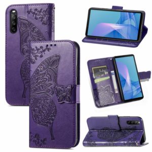 For Sony Xperia 10 III Butterfly Love Flowers Embossed Horizontal Flip Leather Case with Holder & Card Slots & Wallet & Lanyard(Dark Purple) (OEM)