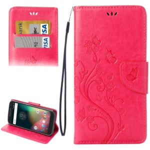 For Motorola Moto G (4rd gen) Plus Pressed Flowers Leather Case with Holder & Card Slots & Wallet(Magenta) (OEM)