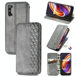 For OPPO Realme X7 Cubic Grid Pressed Horizontal Flip Magnetic PU Leather Case with Holder & Card Slots & Wallet(Gray) (OEM)