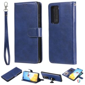 For Huawei P40 Lite 2 in 1 Solid Color Detachable PU Leather Case with Card Slots & Magnetic Holder & Photo Frame & Wallet & Strap(Blue) (OEM)