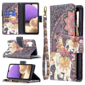 For Samsung Galaxy A32 4G Colored Drawing Pattern Zipper Horizontal Flip Leather Case with Holder & Card Slots & Wallet(Flower Elephants) (OEM)