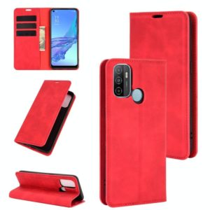 For OPPO A53 2020/OPPO A32 2020 Retro-skin Business Magnetic Suction Leather Case with Holder & Card Slots & Wallet(Red) (OEM)