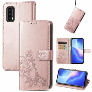 For Blackview A90 Four-leaf Clasp Embossed Buckle Mobile Phone Protection Leather Case with Lanyard & Card Slot & Wallet & Bracket Function(Rose Gold) (OEM)
