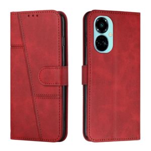 For Tecno Camon 19 Pro 5G Stitching Calf Texture Buckle Leather Phone Case(Red) (OEM)