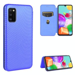 For Samsung Galaxy A41(Eurasian Version) Carbon Fiber Texture Horizontal Flip TPU + PC + PU Leather Case with Rope & Card Slot(Blue) (OEM)