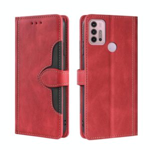 For Motorola Moto G30 Skin Feel Straw Hat Magnetic Buckle Leather Phone Case(Red) (OEM)