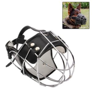 Steel Cage Style Dog Basket Wire Muzzle Protective Snout Cover with Leather Strap, Size: M(Black) (OEM)