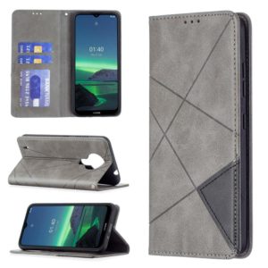 For Nokia 1.4 Rhombus Texture Horizontal Flip Magnetic Leather Case with Holder & Card Slots & Wallet(Grey) (OEM)