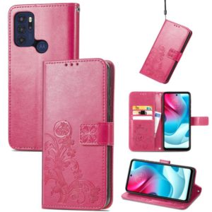 For Motorla Moto G60S Four-leaf Clasp Embossed Buckle Mobile Phone Protection Leather Case with Lanyard & Card Slot & Wallet & Bracket Function(Magenta) (OEM)