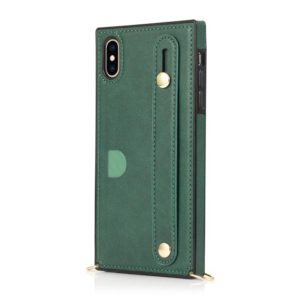 For iPhone X / XS Wrist Strap PU+TPU Shockproof Protective Case with Crossbody Lanyard & Holder & Card Slot(Green) (OEM)