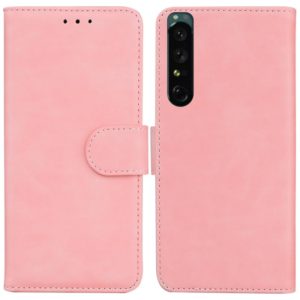 For Sony Xperia 1 IV Skin Feel Pure Color Flip Leather Phone Case(Pink) (OEM)