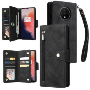For OnePlus 7T Rivet Buckle 9 Cards Three Fold Leather Phone Case(Black) (OEM)