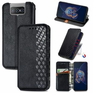 For Asus Zenfone 8 Flip Cubic Grid Pressed Horizontal Flip Magnetic PU Leather Case with Holder & Card Slots & Wallet(Black) (OEM)