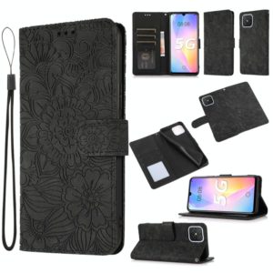 For Huawei nova 8 SE Skin Feel Embossed Sunflower Horizontal Flip Leather Case with Holder & Card Slots & Wallet & Lanyard(Black) (OEM)