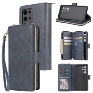 For Huawei P40 Pro+ Zipper Wallet Bag Horizontal Flip PU Leather Case with Holder & 9 Card Slots & Wallet & Lanyard & Photo Frame(Blue) (OEM)