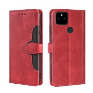 For Google Pixel 5a 5G Skin Feel Straw Hat Magnetic Buckle Horizontal Flip Leather Case with Holder & Card Slots & Wallet(Red) (OEM)