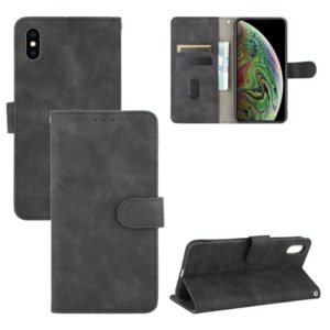 For iPhone XS / X Solid Color Skin Feel Magnetic Buckle Horizontal Flip Calf Texture PU Leather Case with Holder & Card Slots & Wallet(Black) (OEM)