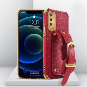 For Samsung Galaxy A02s (EU Version) Electroplated TPU Crocodile Pattern Leather Case with Wrist Strap(Red) (OEM)