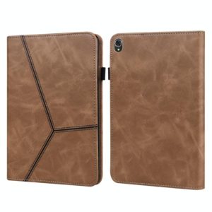 For Lenovo Tab K10 / M10 Plus / M10 FHD Plus Solid Color Embossed Striped Leather Case(Brown) (OEM)