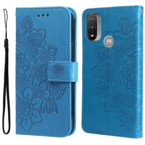 For Motorola Moto E20 / E30 / E40 7-petal Flowers Embossing Pattern Horizontal Flip CasePhone Case(Blue) (OEM)