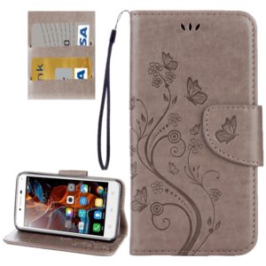 For Lenovo Vibe K5 Butterflies Love Flowers Embossing Horizontal Flip Leather Case with Holder & Card Slots & Wallet & Lanyard(Grey) (OEM)