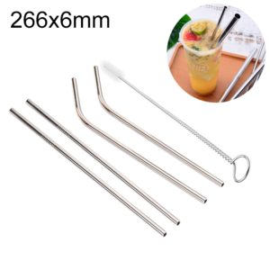4pcs Reusable Stainless Steel Drinking Straw + Cleaner Brush Set Kit, 266*6mm(Silver) (OEM)
