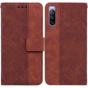 For Sony Xperia 10 III Geometric Embossed Leather Phone Case(Brown) (OEM)