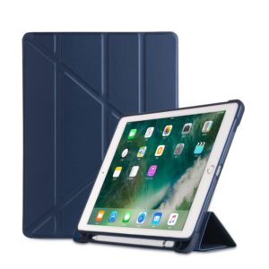 Multi-folding Shockproof TPU Protective Case for iPad 9.7 (2018) / 9.7 (2017) / air / air2, with Holder & Pen Slot(Blue) (OEM)