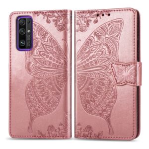 For Huawei Honor 30 Butterfly Love Flower Embossed Horizontal Flip Leather Case with Bracket / Card Slot / Wallet / Lanyard(Rose Gold) (OEM)