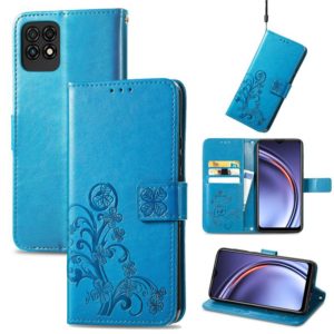 For Huawei Maimang 10 SE Four-leaf Clasp Embossed Buckle Mobile Phone Protection Leather Case with Lanyard & Card Slot & Wallet & Bracket Function(Blue) (OEM)