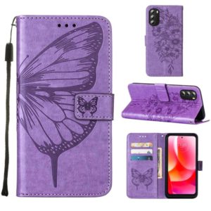 For Motorola Moto G 5G 2022 Embossed Butterfly Leather Phone Case(Purple) (OEM)