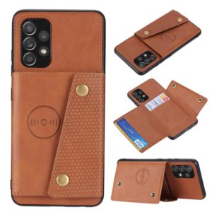 For Samsung Galaxy A32 4G Double Buckle PU + TPU Shockproof Magnetic Protective Case with Card Slot & Holder(Brown) (OEM)