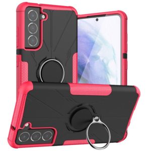 For Samsung Galaxy S21 FE Machine Armor Bear Shockproof PC + TPU Protective Case with Ring Holder(Rose Red) (OEM)