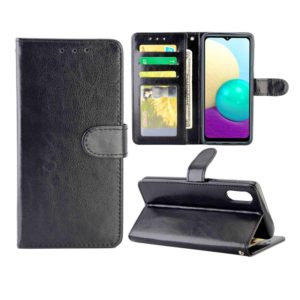 For Samsung Galaxy A02/M02 Crazy Horse Texture Leather Horizontal Flip Protective Case with Holder & Card Slots & Wallet & Photo Frame(Black) (OEM)