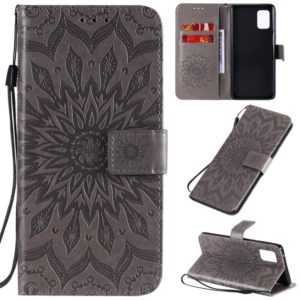 For Samsung Galaxy A71 5G Embossed Sunflower Pattern Horizontal Flip PU Leather Case with Holder & Card Slots & Wallet & Lanyard(Gray) (OEM)