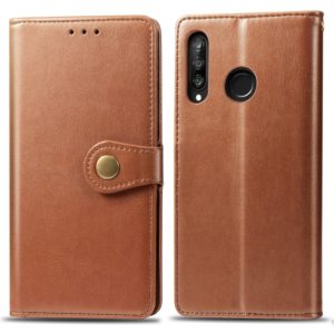 Retro Solid Color Leather Buckle Mobile Phone Protection Leather Case with Photo Frame & Card Slot & Wallet & Bracket Function for Huawei P30 Lite / Nove 4e(Brown) (OEM)